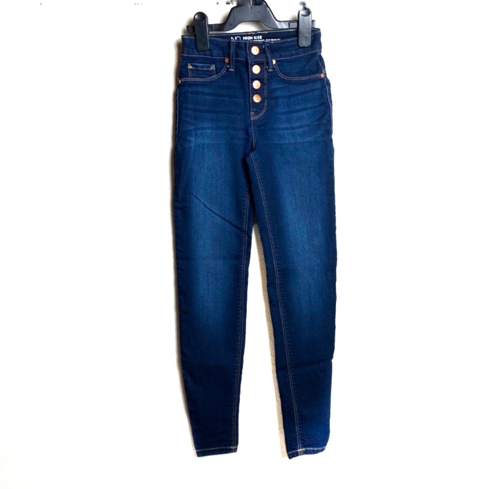 High rise button fly dark super skinny jeans Sz 0